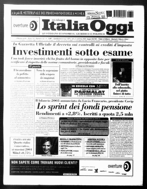 Italia oggi : quotidiano di economia finanza e politica